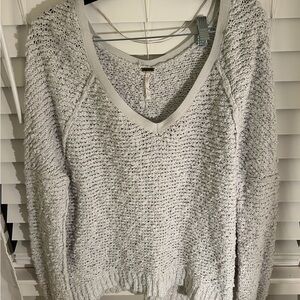 Free People Heathered Gray V-Neck Sweater